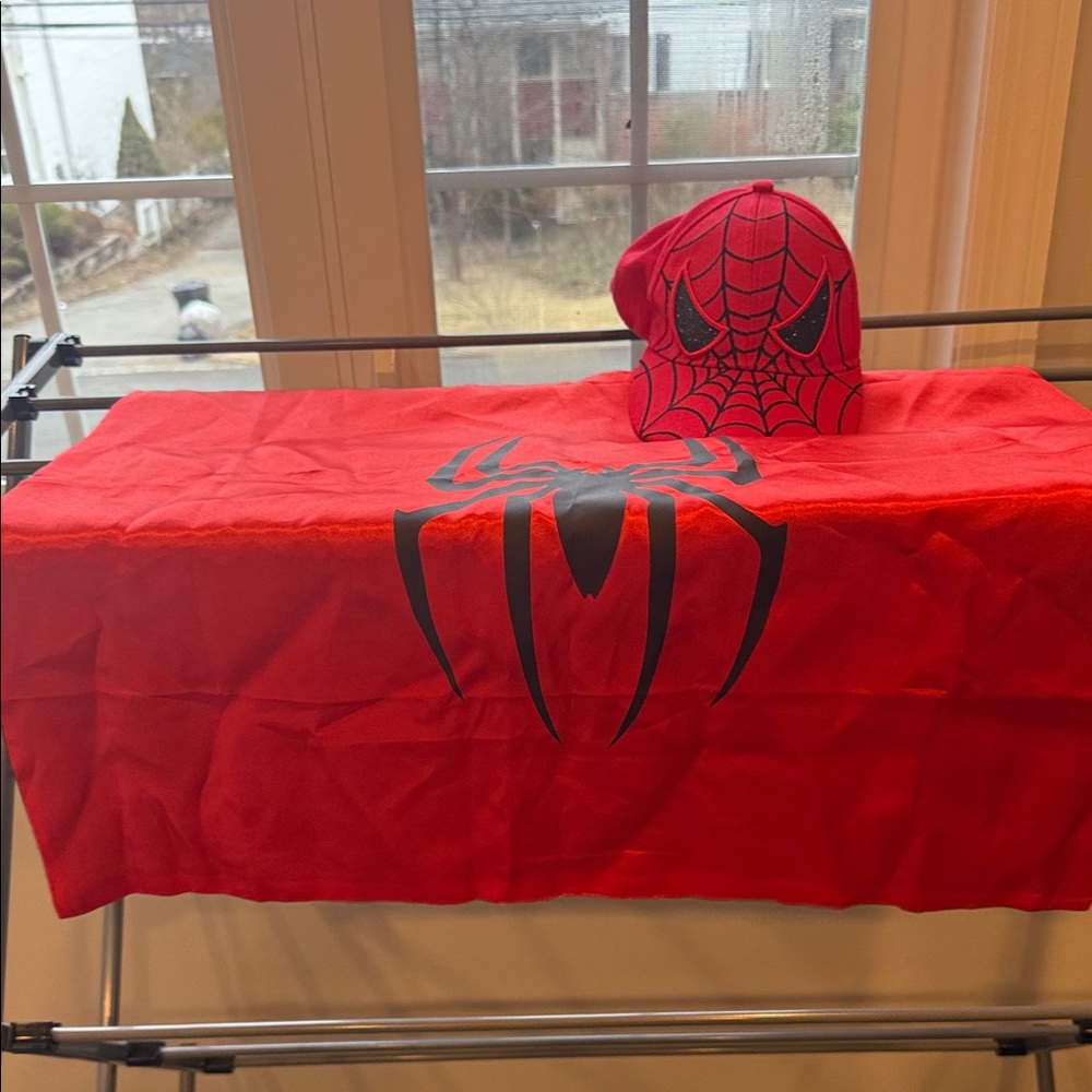 Red Spider-Man Themed Hat and cape costume